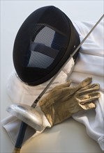 Close up of fencing equipment.