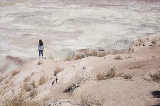 USA, Arizona, Painted Desert, Woman standing and looking at view. Photo : David Engelhardt