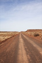 USA, Arizona, Winslow, Dirt road going forward. Photo : David Engelhardt