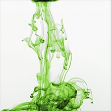 Studio shot of green dye in abstract shape. Photo : David Arky