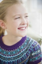 USA, New Jersey, Jersey City, Portrait of cheerful girl (8-9). Photo : Jamie Grill Photography