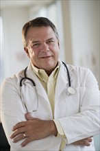 USA, New Jersey, Jersey City, Portrait of doctor with stethoscope.