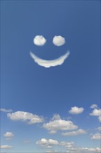 Clouds forming smiley face in sky.