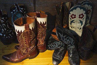 Variation of cowboy shoes.