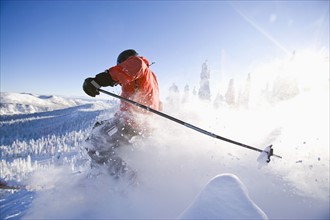 USA, Montana, Whitefish, skier on slope. Photo : Noah Clayton