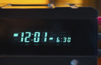 Close-up of digital alarm clock.