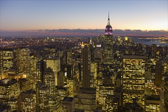 USA,, New York, New York City, cityscape at dusk.