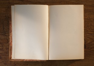 Close up of open book with white, empty pages.