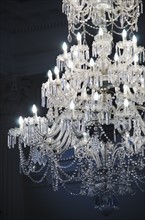 Close up of crystal chandelier.