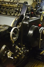 Close up of antique printing roller.