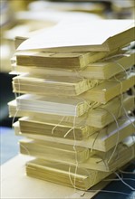 Stack of book bindings.