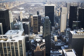 USA, New York City, View of Manhattan covered with snow, with Central Park in background. Photo :