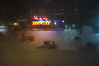 USA, New York City, Night blizzard.