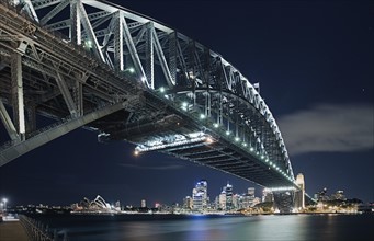 Australia, Sydney, Sydney Harbour Bridge at night. Photo: Justin Paget