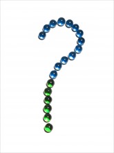 Question mark arranged of blue and glass balls. Photo: David Arky