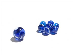 Blue glass balls in two different sizes. Photo: David Arky