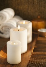 Close up of spa candles.