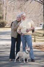 USA, Virginia, Richmond, portrait of senior couple with dog. Photo: Mark Edward Atkinson