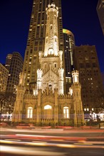 USA, Illinois, Chicago Water Tower illuminated at night. Photo: Henryk Sadura