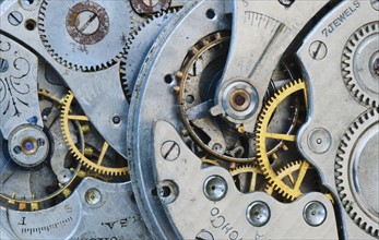 Close up of clock mechanism.