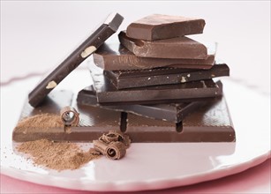 Close up of pieces of chocolate bars.