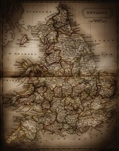 Close up of antique map of England.