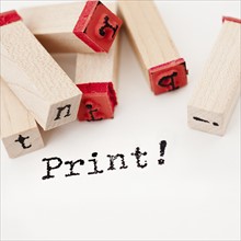 Close up of print and letterpress blocks.