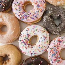 Studio shot of various donuts. Photo : Jamie Grill Photography