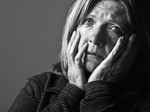 Studio portrait of sad senior woman. Photo: Justin Paget