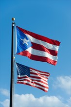 Puerto Rico, Old San Juan, flags of the USA and Puerto Rico.