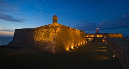 Puerto Rico, Old San Juan, Fort San Felipe del Morro at sunset.