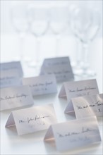 Studio shot of white place cards.