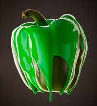 Studio shot of green pepper covered with green paint. Photo : Mike Kemp