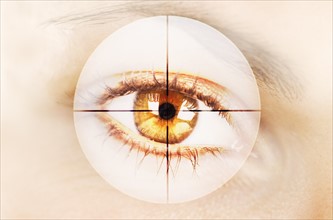 Close up of women's eye in digital viewfinder.