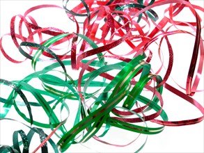 Studio shot of Red and Green Ribbon on white background. Photo: David Arky