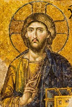 Turkey, Istanbul, Mosaic of Christ Pantocrator in Haghia Sophia Mosque .