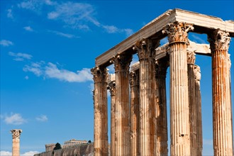 Greece, Athens, Corinthian columns of Temple of Olympian Zeus.