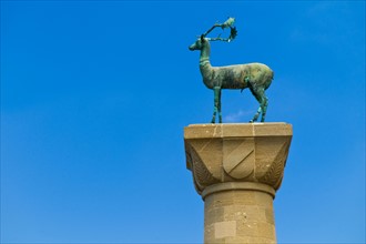 Greece, Rhodes, Deer statue in Mandraki Harbor.