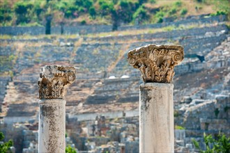 Turkey, Ephesus, Corinthian columns in Roman amphitheatre.