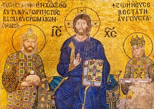 Turkey, Istanbul, Haghia Sophia Mosque, Mosaic of Christ with kings.