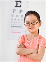 Girl (6-7) at eye exam.