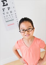 Girl (6-7) at eye exam.