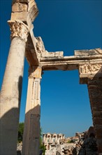 Turkey, Ephesus, Hadrian's Temple framing Celsus Library.