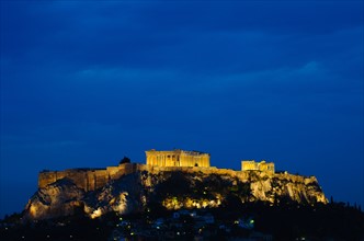 Greece, Athens, Acropolis illuminated at night.