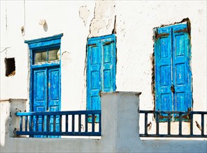 Greece, Cyclades Islands, Mykonos, Old blue doors.