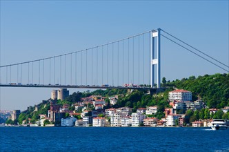 Turkey, Istanbul, Fatih Sultan Mehmet Bridge over Bosphorus.