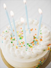 Close up of birthday cake with birthday candles. Photo: Jamie Grill
