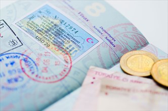 Passport with Turkish lira.