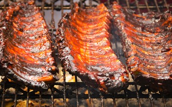 Spareribs on barbeque.