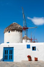 Greece, Cyclades Islands, Mykonos, Old windmills.